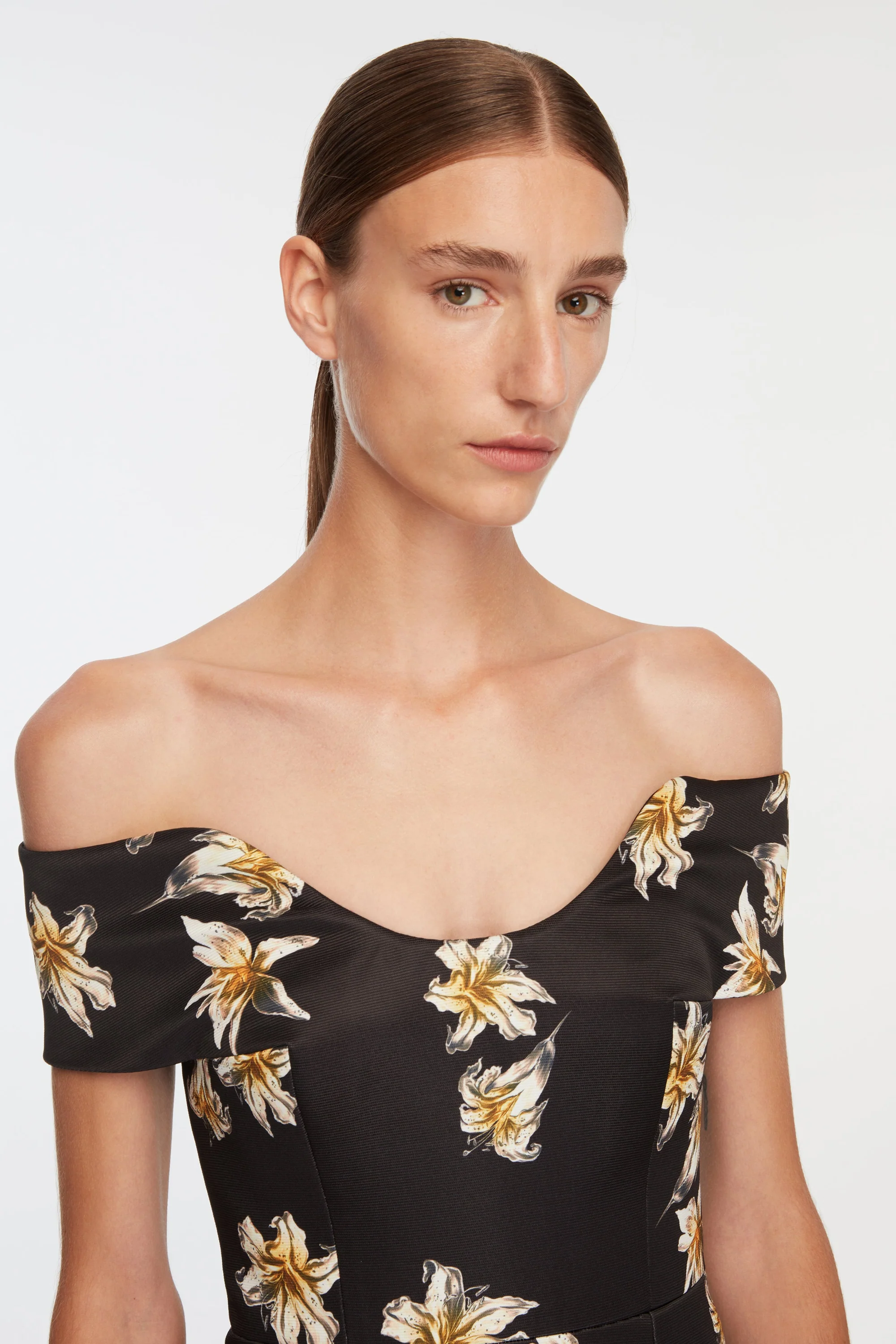 Souline Top In Black & Yellow Festive Lillies Taffeta Faille - Image 3