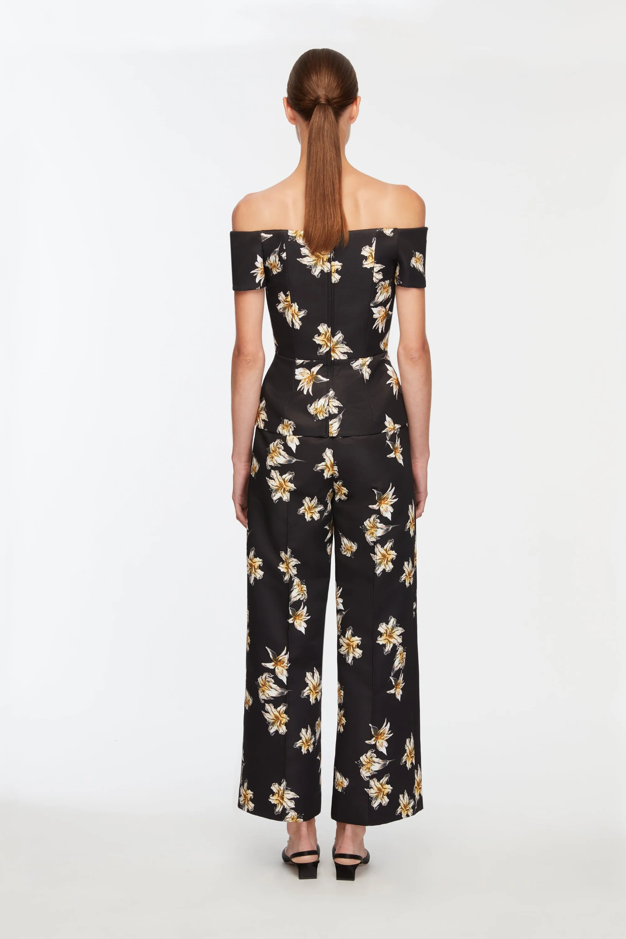 Souline Top In Black & Yellow Festive Lillies Taffeta Faille - Image 4
