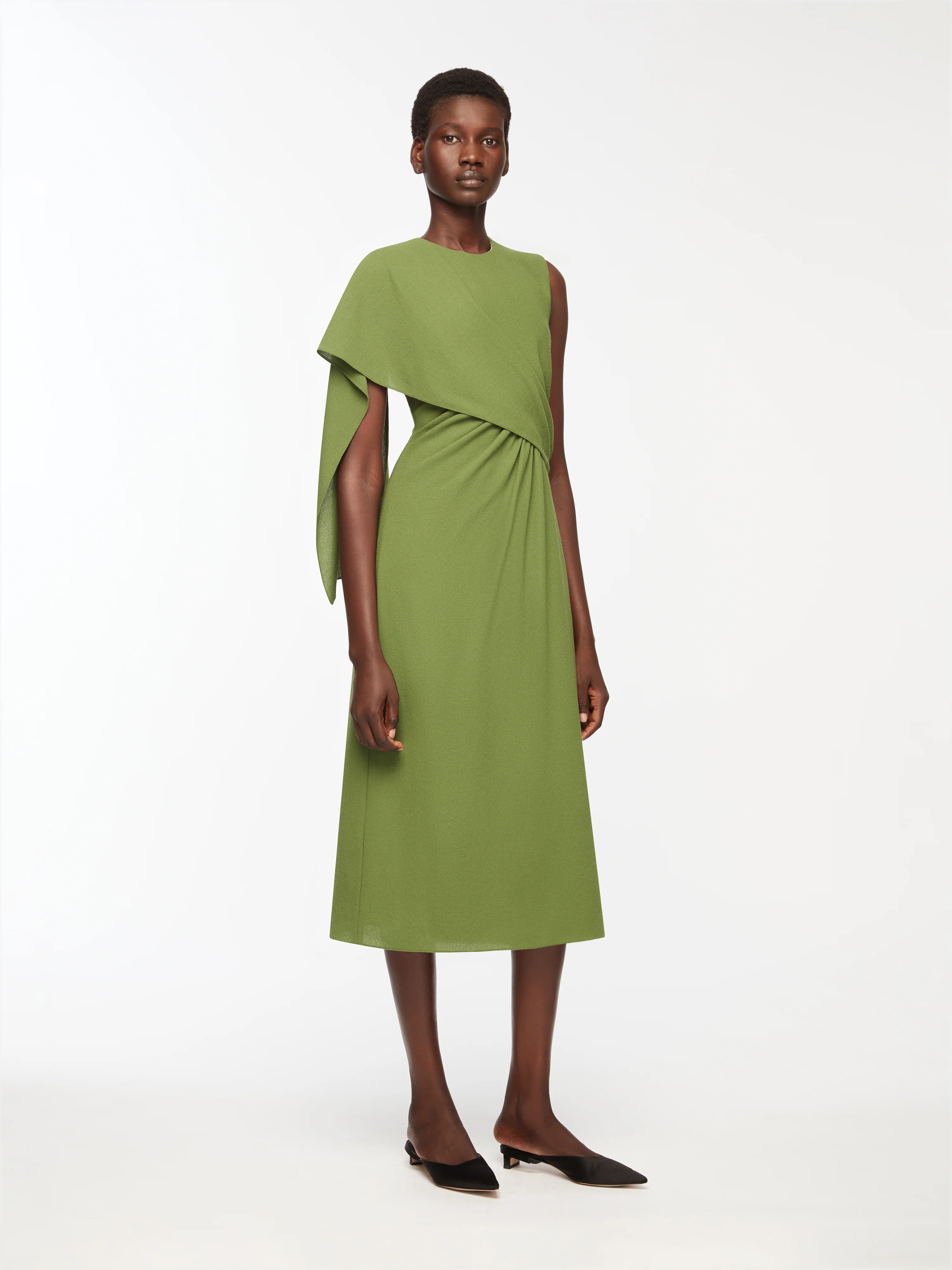 Tidus Dress In Olive Single Wool Crepe - Image 2
