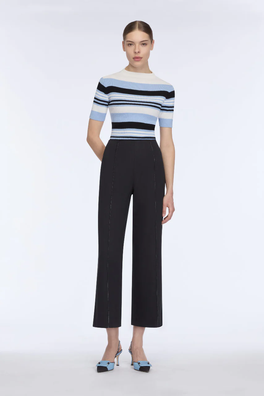Toma Knit Top in Blue, Black & White Merino Wool - Image 4