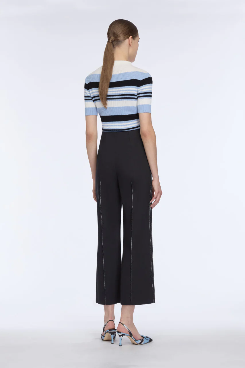 Toma Knit Top in Blue, Black & White Merino Wool - Image 5