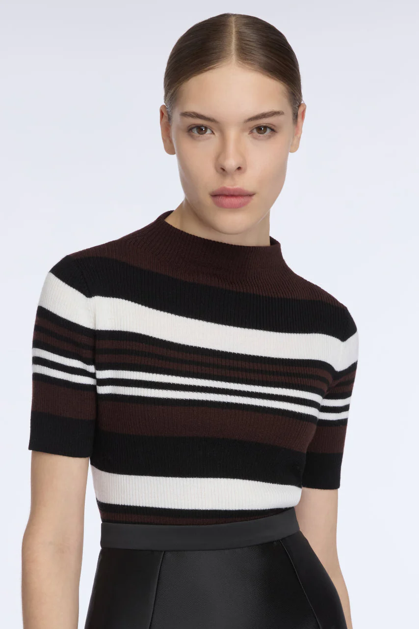 Toma Knit Top in Brown, Black & White Merino Wool - Image 4