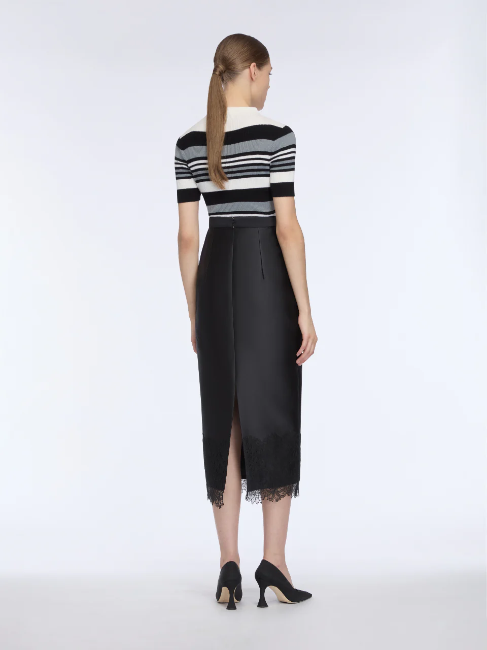 Toma Knit Top in Grey, Black & White Merino Wool - Image 5