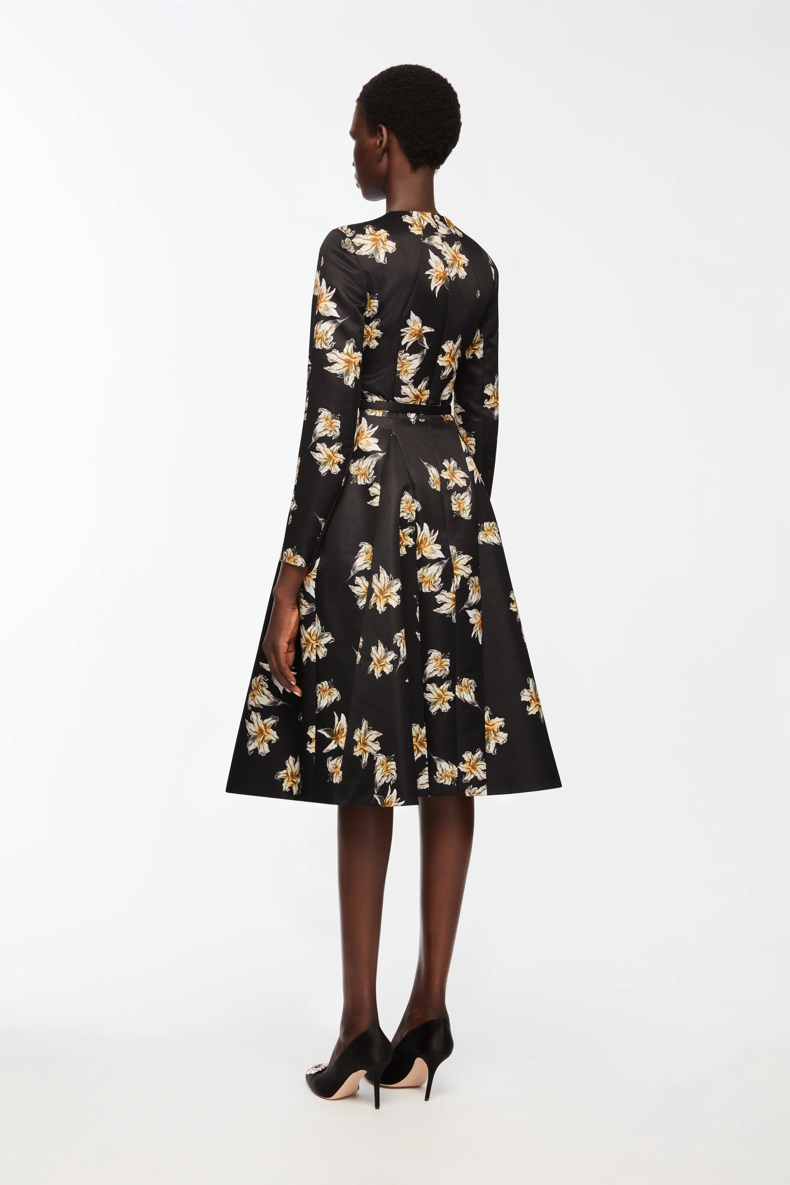 Uccelina Dress In Black & Yellow Festive Lillies Taffeta Faille - Image 4