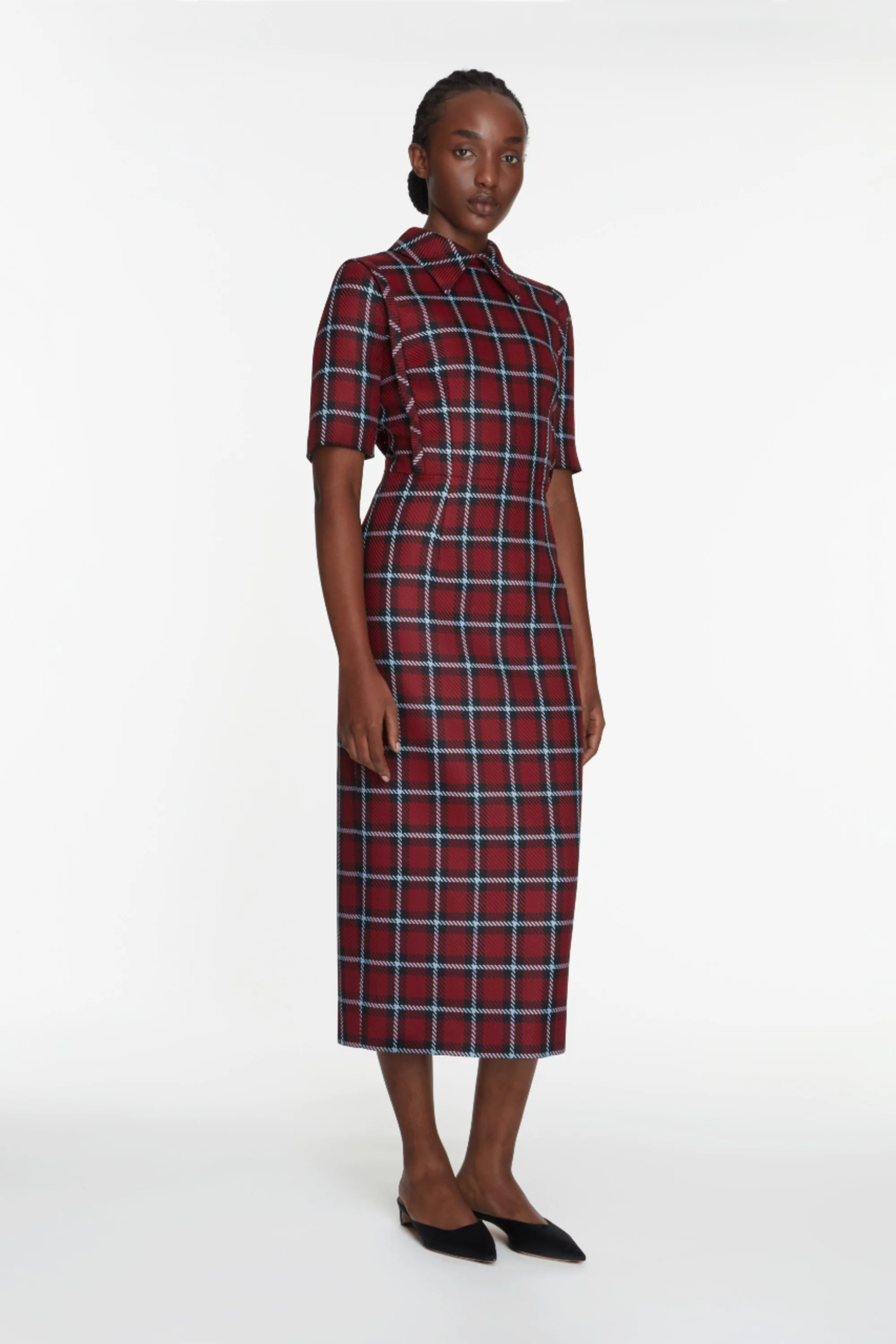 Valletta Dress In Red & Blue Tartan Merino - Image 3