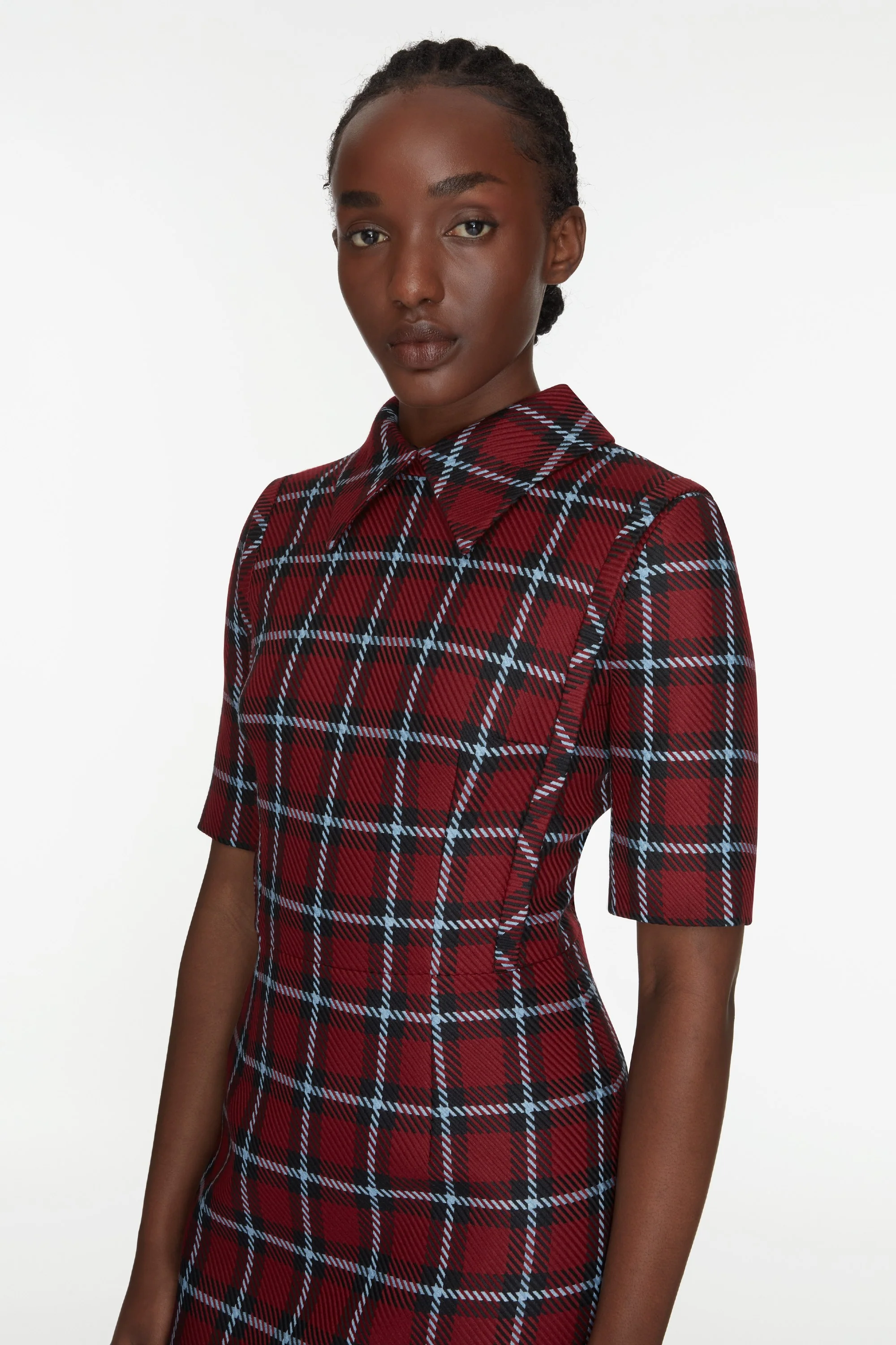 Valletta Dress In Red & Blue Tartan Merino - Image 4