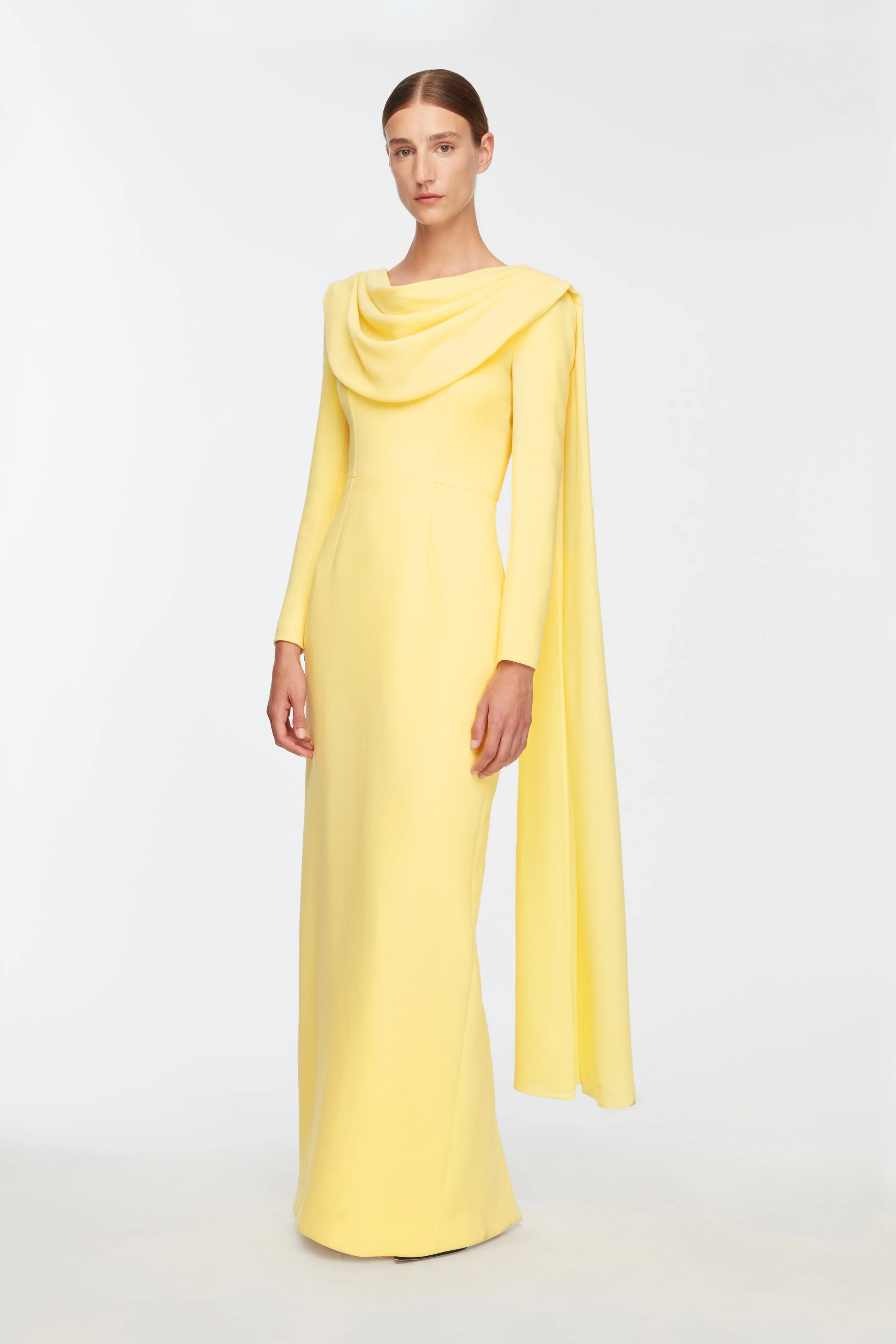 Zaira Dress In Lemon Single Wool Crepe - Image 3