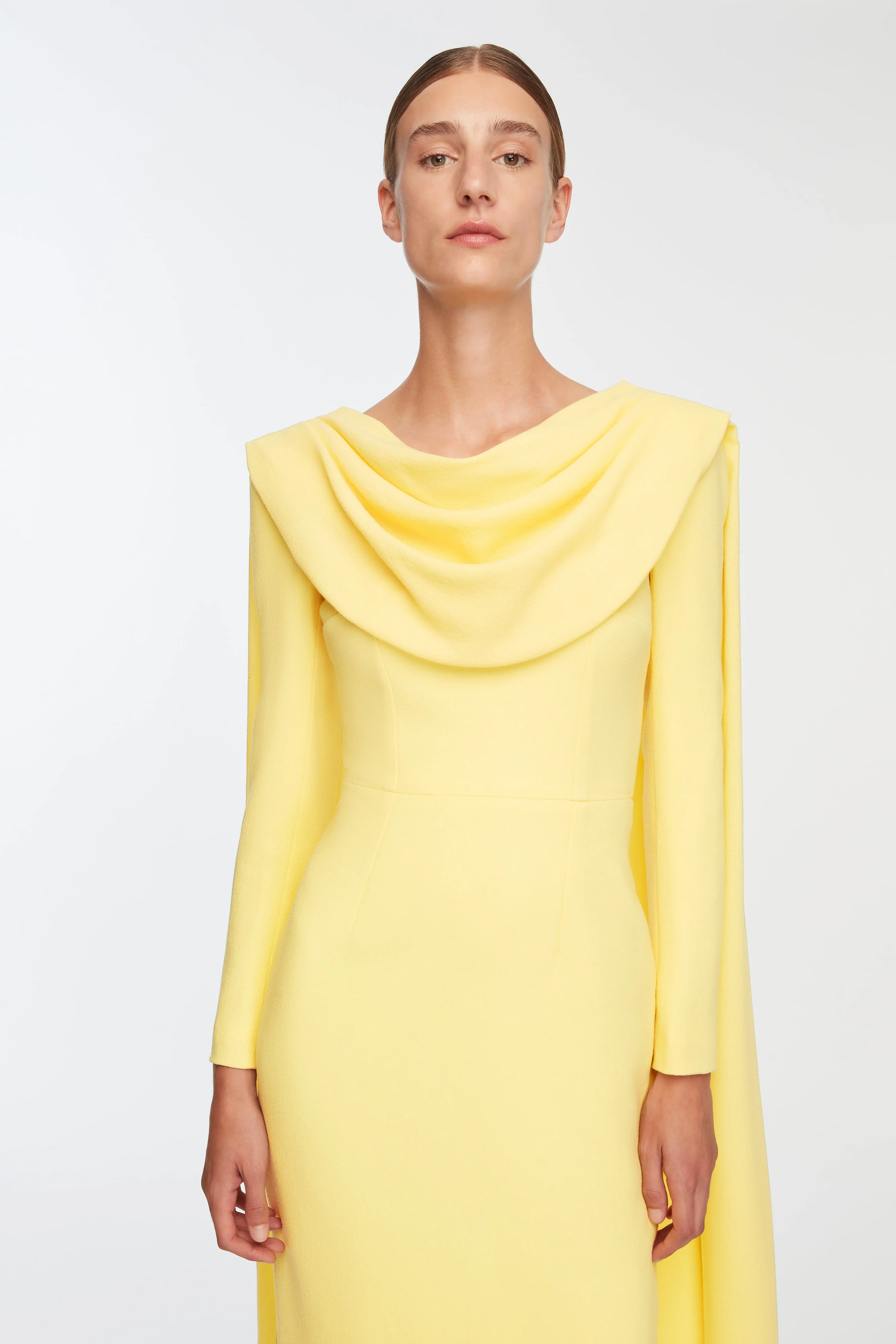 Zaira Dress In Lemon Single Wool Crepe - Image 4