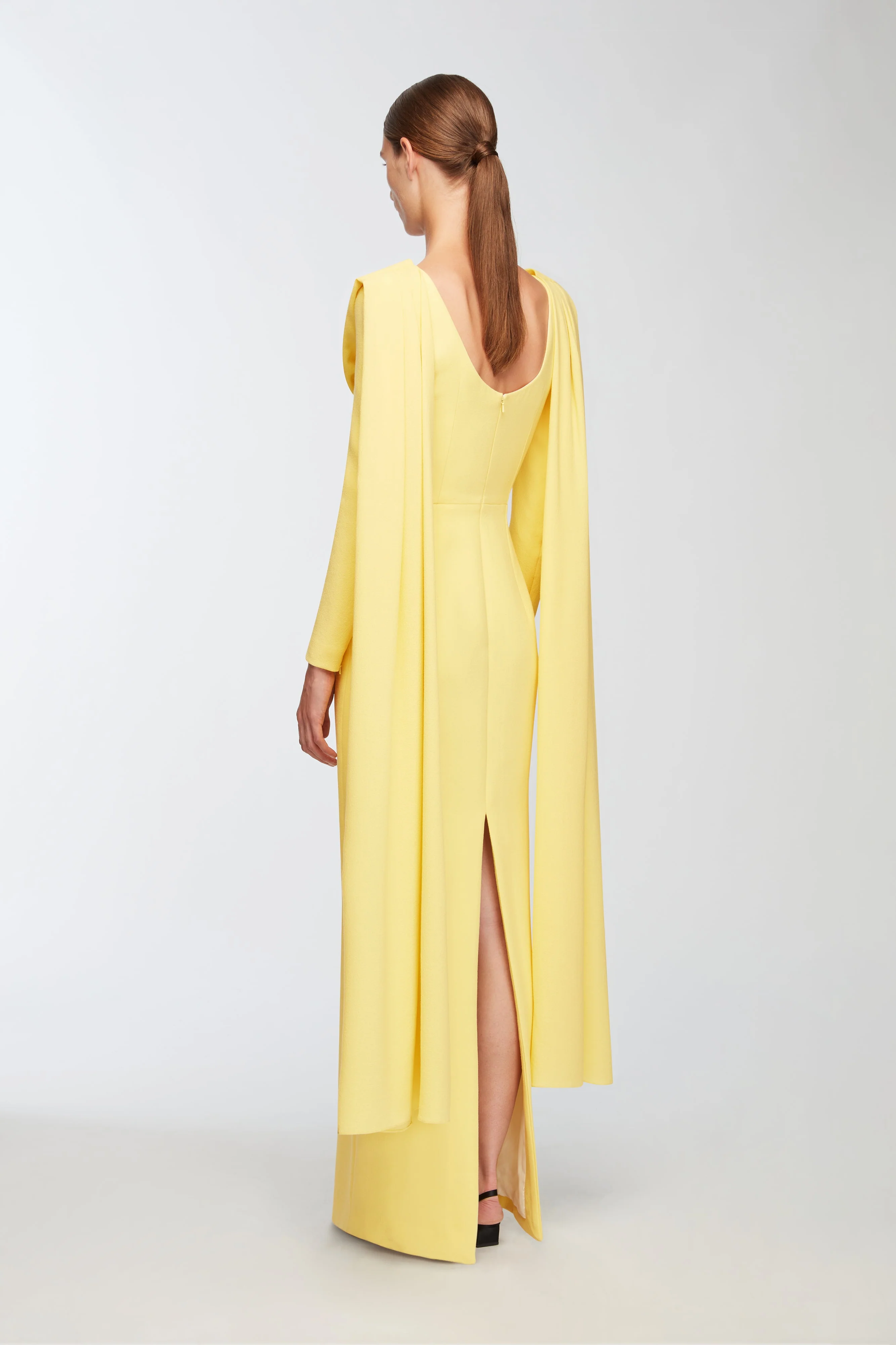 Zaira Dress In Lemon Single Wool Crepe - Image 5
