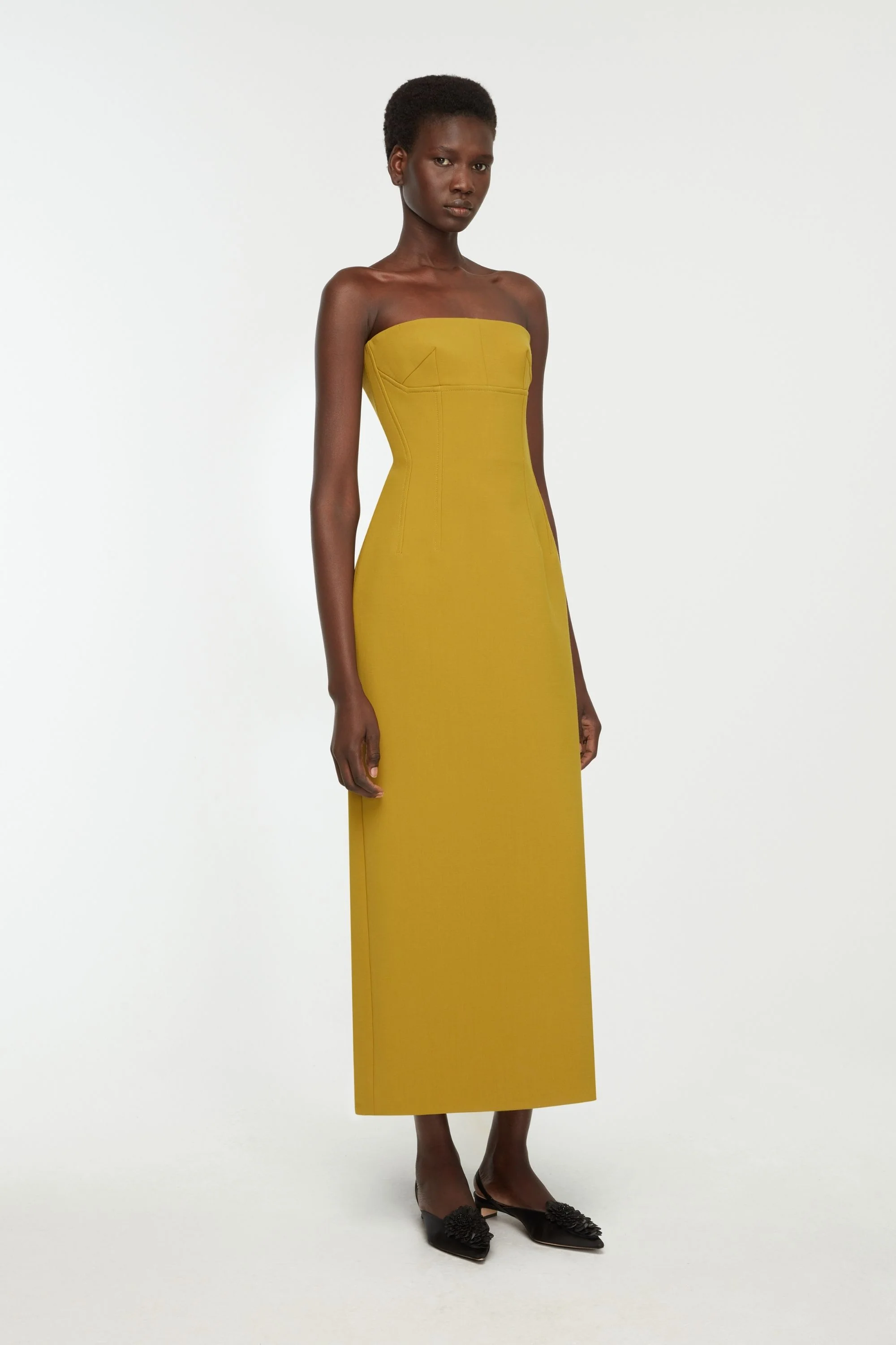 Zenovia Dress In Chartreuse Birdseye Suiting - Image 3